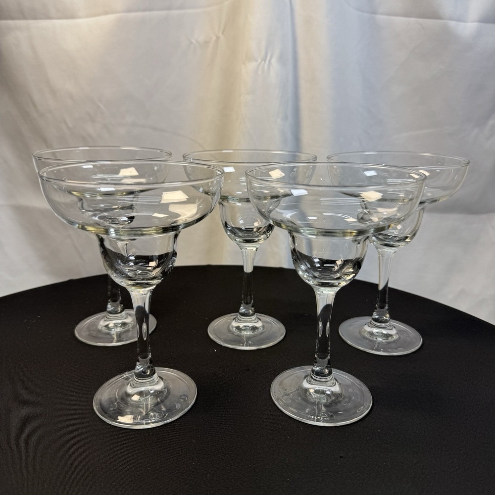 Set of 5 Clear Glass Margarita Glasses Classic Stemmed Barware 6.75in